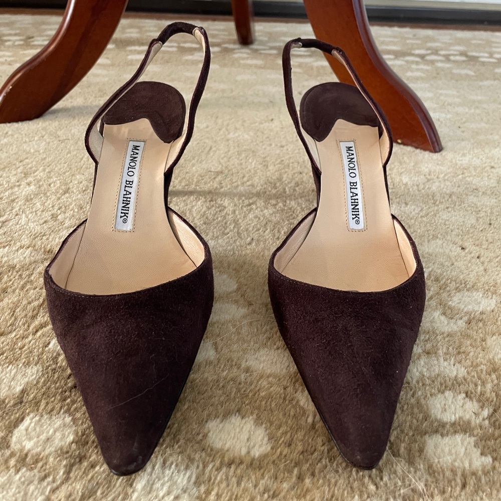 Manolo Blahnik Dark Brown Suede Heels